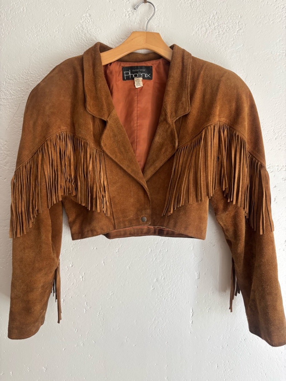 Vintage Outwear by Phoenix Cropped Suede Fringe Jacket - Chestnut Brown M